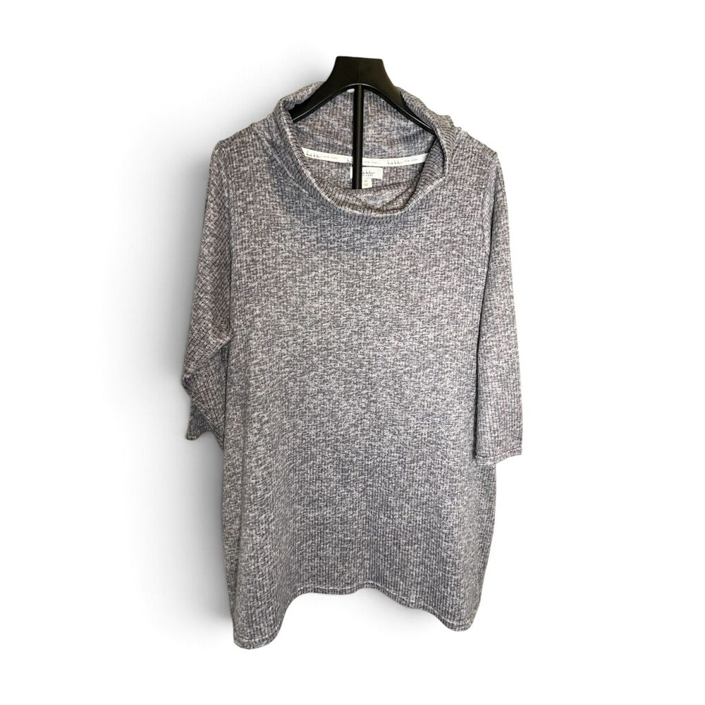 Nicole Miller New York Women 3X Gray Cowl Neck Tunic Top Ribbed Stretch Plus